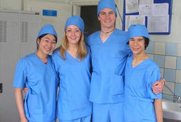 Mongolia High School Special Medicine volunteers in Mongolia take a photo at their placement.